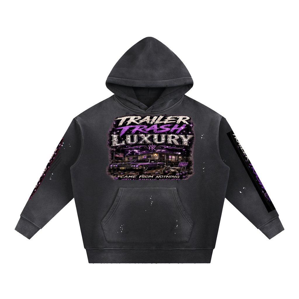 Vintage Washed Frayed Fleece Hoodie