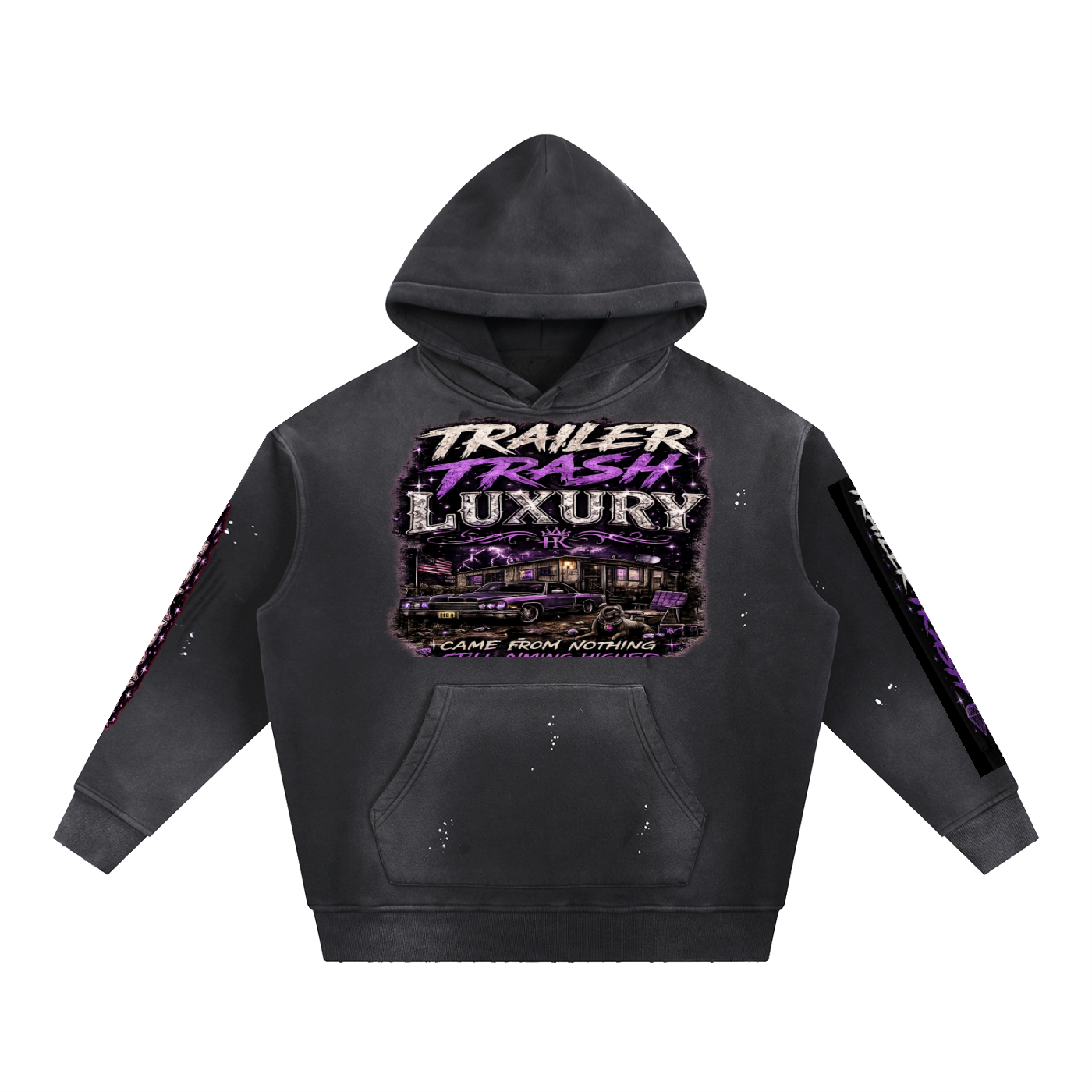 Vintage Washed Frayed Fleece Hoodie