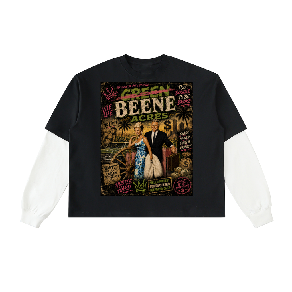 Layered Contrast Sleeve Cotton T-Shirt