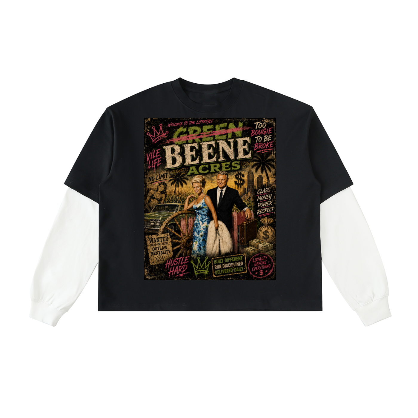 Layered Contrast Sleeve Cotton T-Shirt