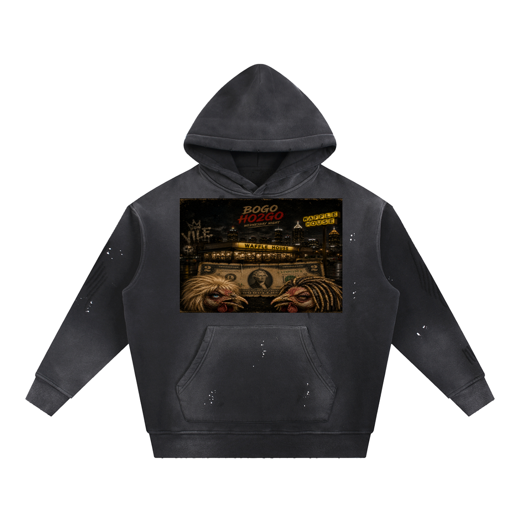 Vintage Washed Frayed Fleece Hoodie